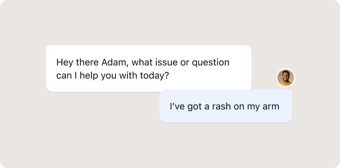 Sample chat conversation showing natural dialogue between patient and AI doctor discussing health concerns