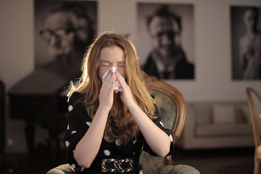 A child sneezing.