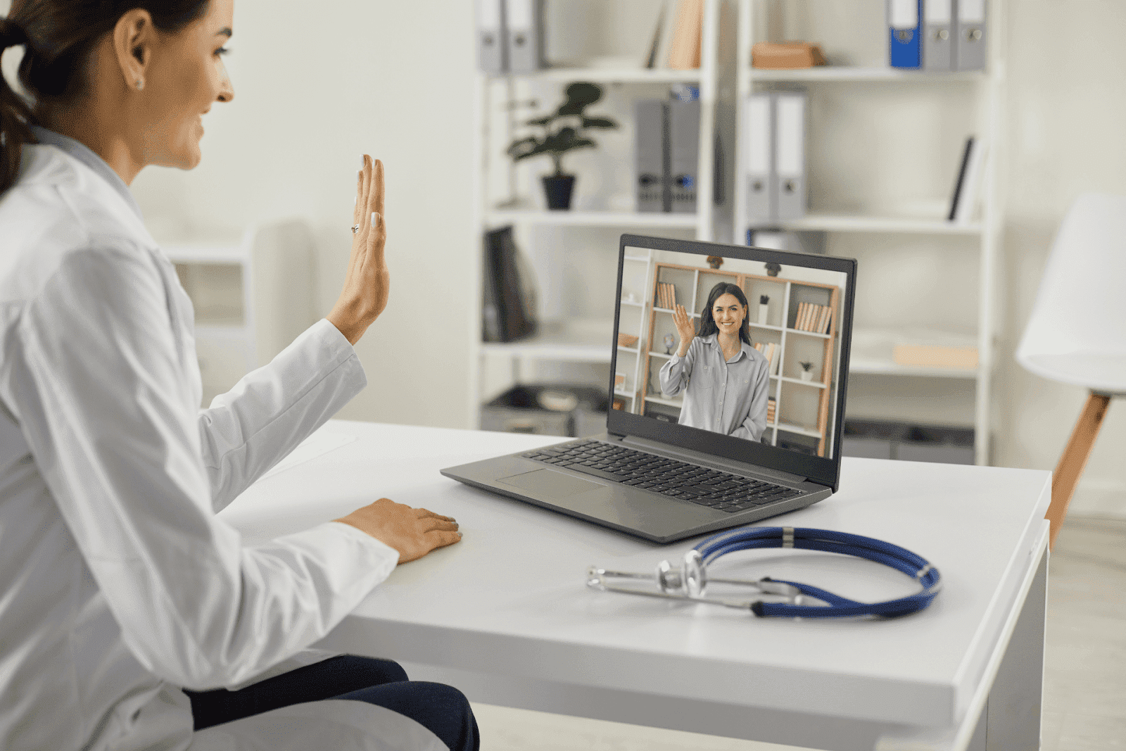 Doctor in video call with patient