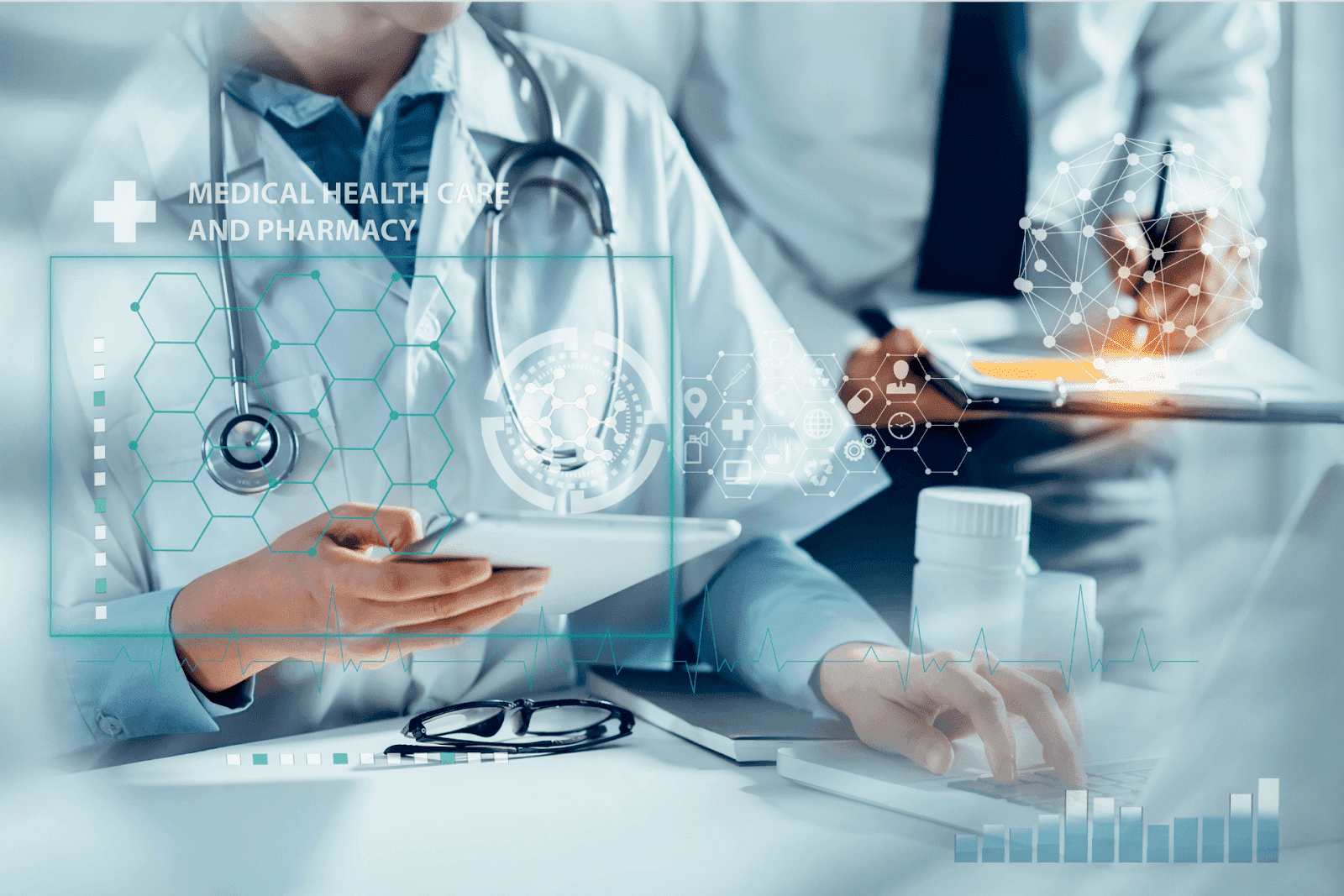 Doctors using futuristic medical technology