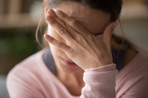 close-up of a woman under stress