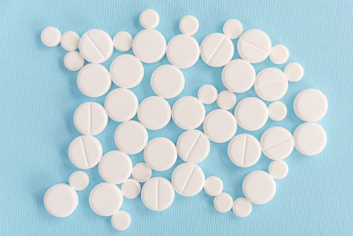 Top view of medical pills