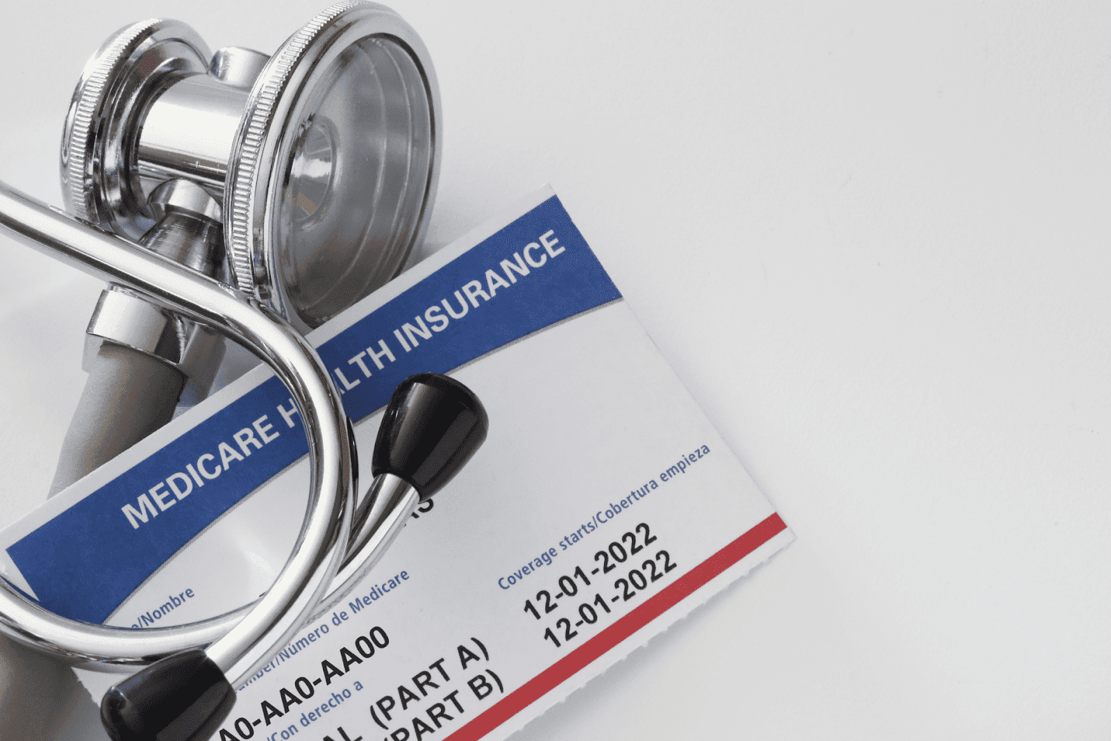 Stethoscope placed on top of a Medicare health insurance card