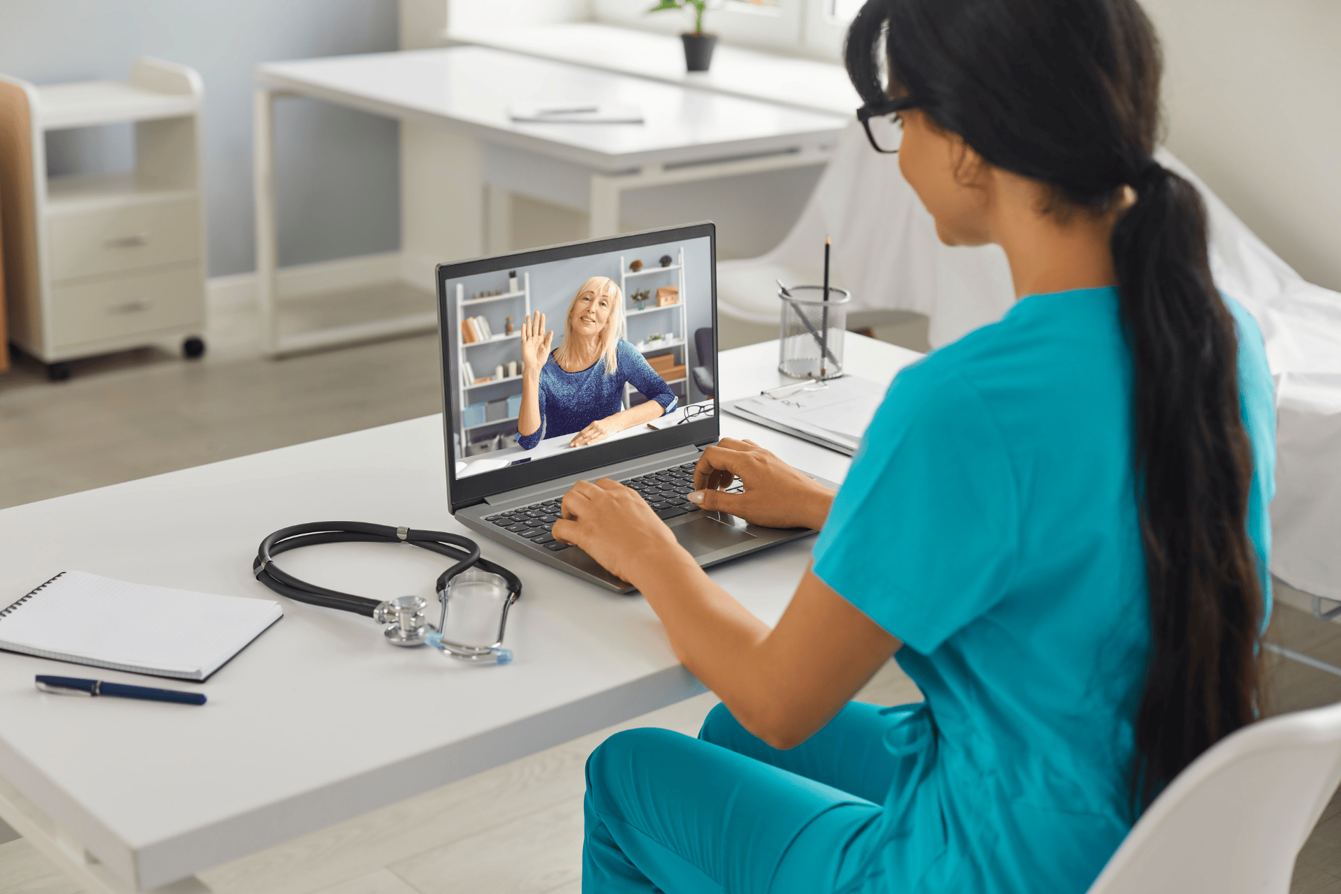 Healthcare professional having an online video consultation with a patient.