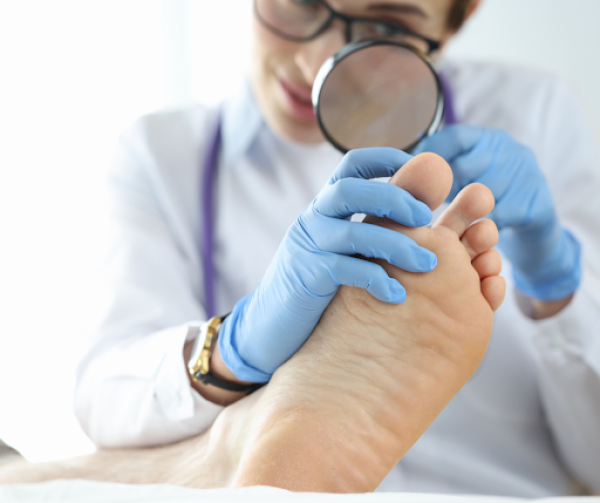 Doctor checking toenail of patient