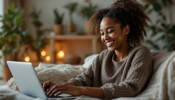 Woman using laptop for telehealth